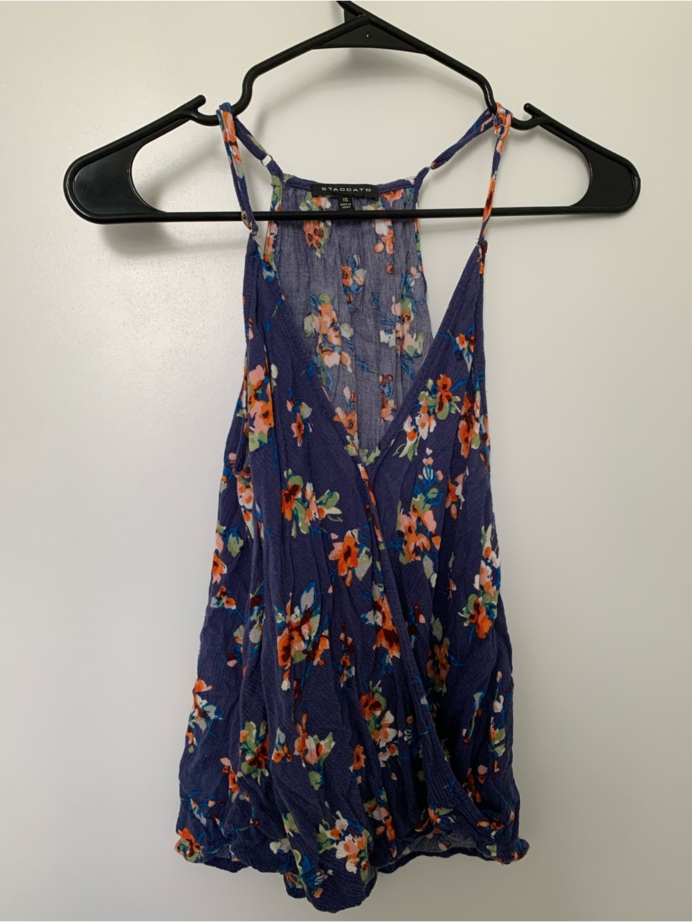 Staccato Navy Floral Sleeveless Wrap Tank Top
